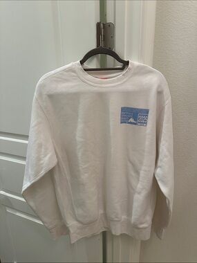 MV Sport White Crewneck Sweatshirt with Light Blue Chest Print